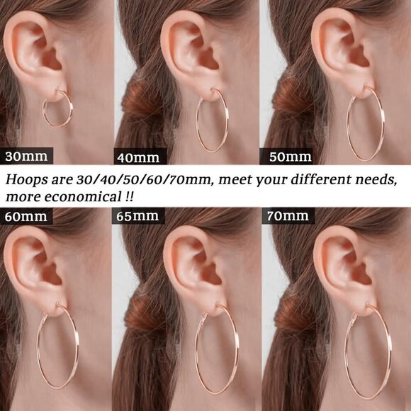 Sterling Silver Hoop Earrings Large Rose Gold Lightweight Big Hoops for Women - Picture 5 of 6